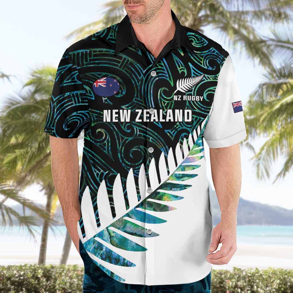 New Zealand Silver Fern Rugby Custom Hawaiian Shirt Go All Black Turquoise Maori Paua Shell LT14 - Polynesian Pride
