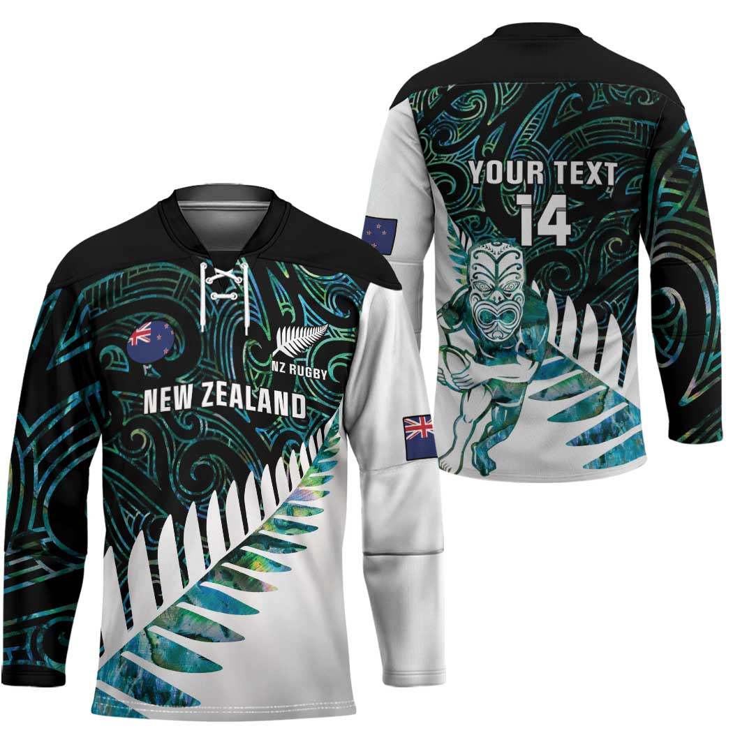 New Zealand Silver Fern Rugby Custom Hockey Jersey Go All Black Turquoise Maori Paua Shell LT14 - Polynesian Pride