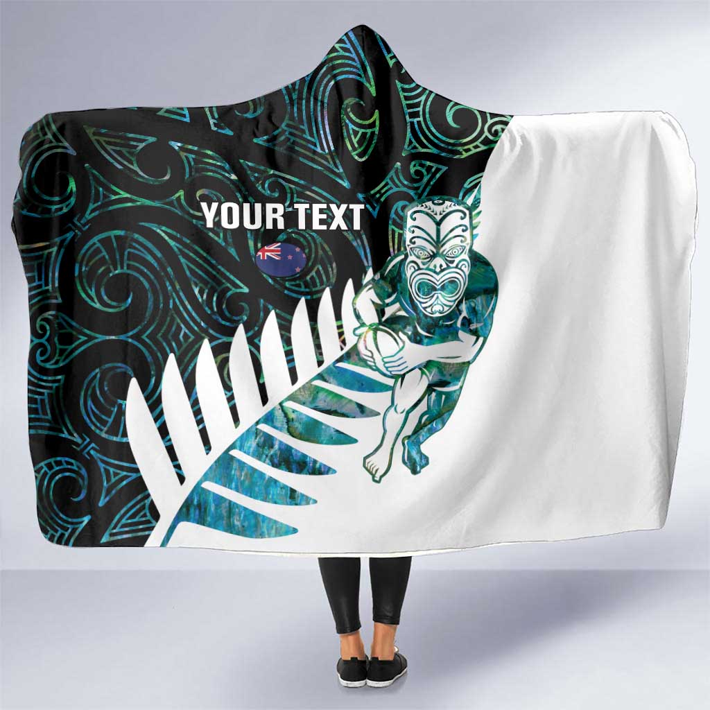 New Zealand Silver Fern Rugby Custom Hooded Blanket Go All Black Turquoise Maori Paua Shell LT14 One Size Turquoise - Polynesian Pride
