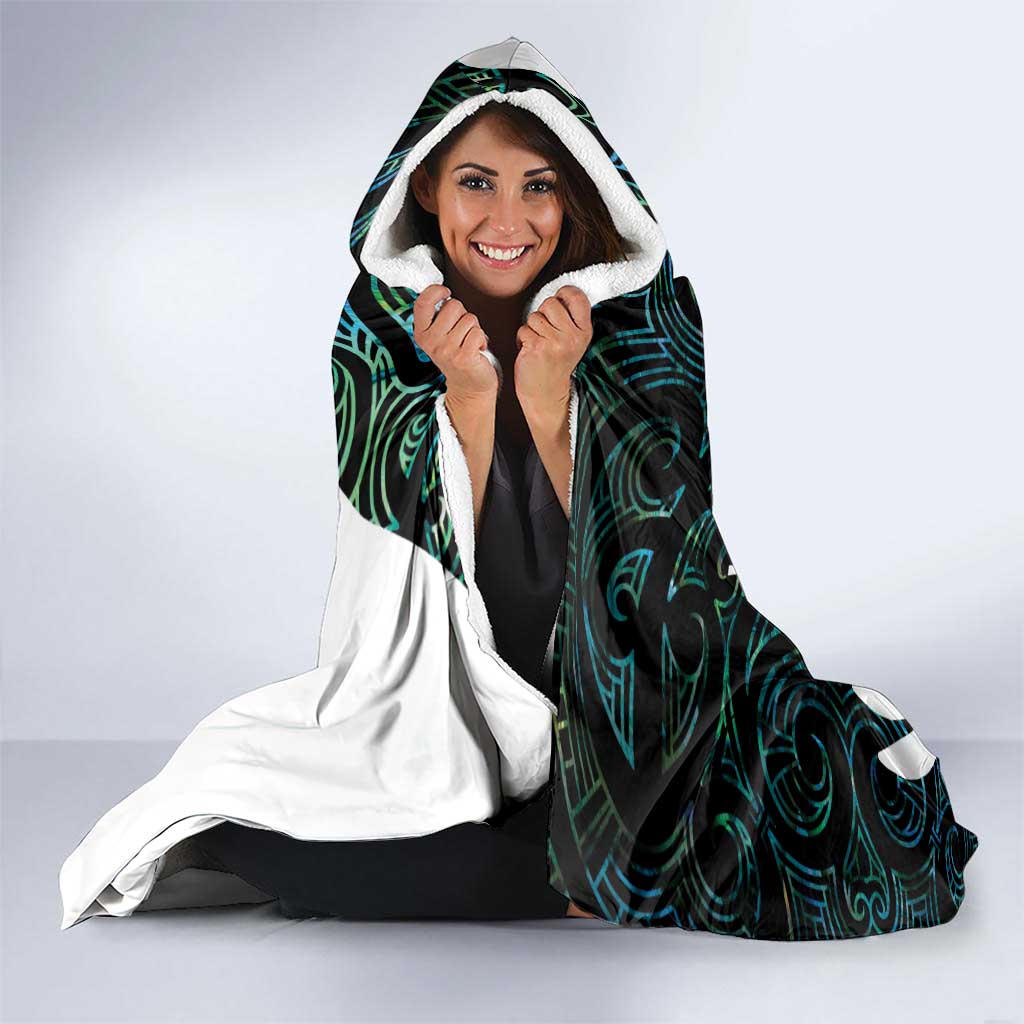New Zealand Silver Fern Rugby Custom Hooded Blanket Go All Black Turquoise Maori Paua Shell LT14 - Polynesian Pride