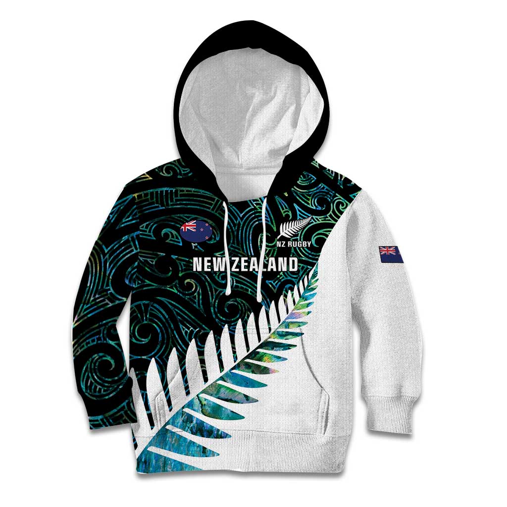 New Zealand Silver Fern Rugby Custom Kid Hoodie Go All Black Turquoise Maori Paua Shell LT14 Hoodie Turquoise - Polynesian Pride
