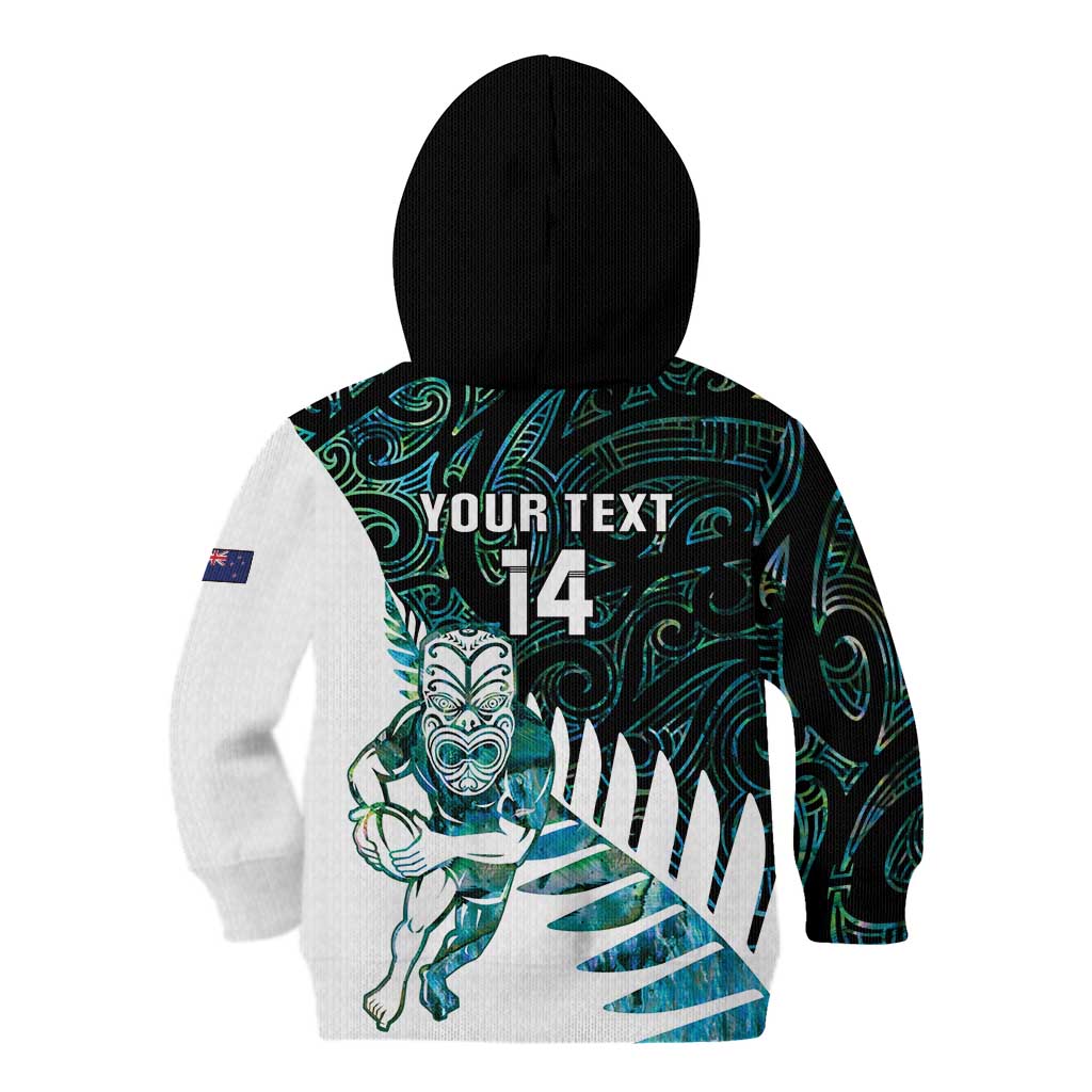 New Zealand Silver Fern Rugby Custom Kid Hoodie Go All Black Turquoise Maori Paua Shell LT14 - Polynesian Pride