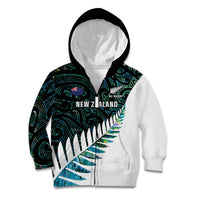 New Zealand Silver Fern Rugby Custom Kid Hoodie Go All Black Turquoise Maori Paua Shell LT14 Zip Hoodie Turquoise - Polynesian Pride