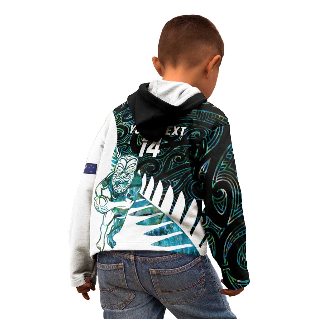 New Zealand Silver Fern Rugby Custom Kid Hoodie Go All Black Turquoise Maori Paua Shell LT14 - Polynesian Pride