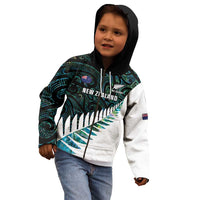 New Zealand Silver Fern Rugby Custom Kid Hoodie Go All Black Turquoise Maori Paua Shell LT14 - Polynesian Pride