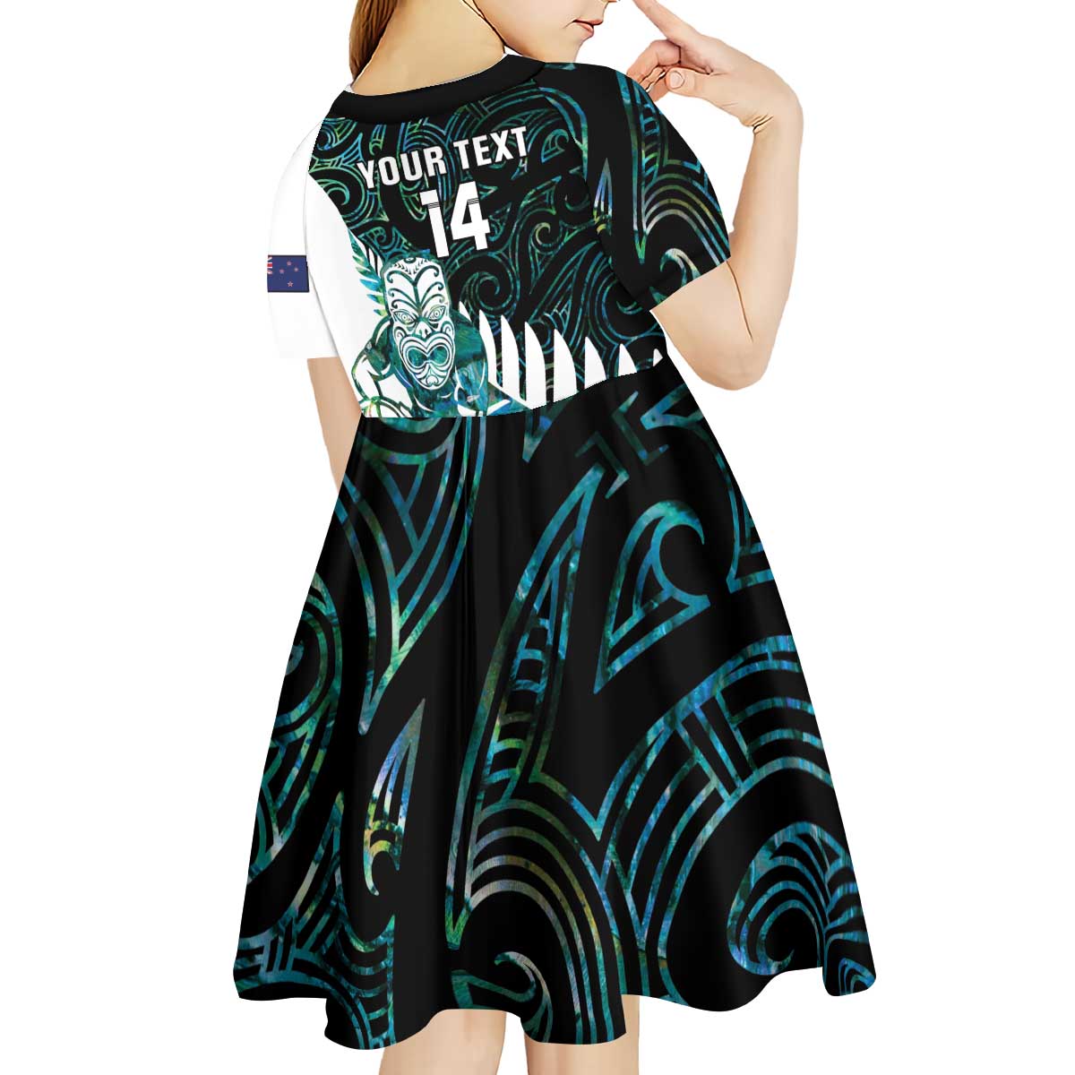 New Zealand Silver Fern Rugby Custom Kid Short Sleeve Dress Go All Black Turquoise Maori Paua Shell LT14 - Polynesian Pride