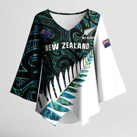 New Zealand Silver Fern Rugby Custom Kimono Sleeve Blouse Go All Black Turquoise Maori Paua Shell LT14 Female Turquoise - Polynesian Pride