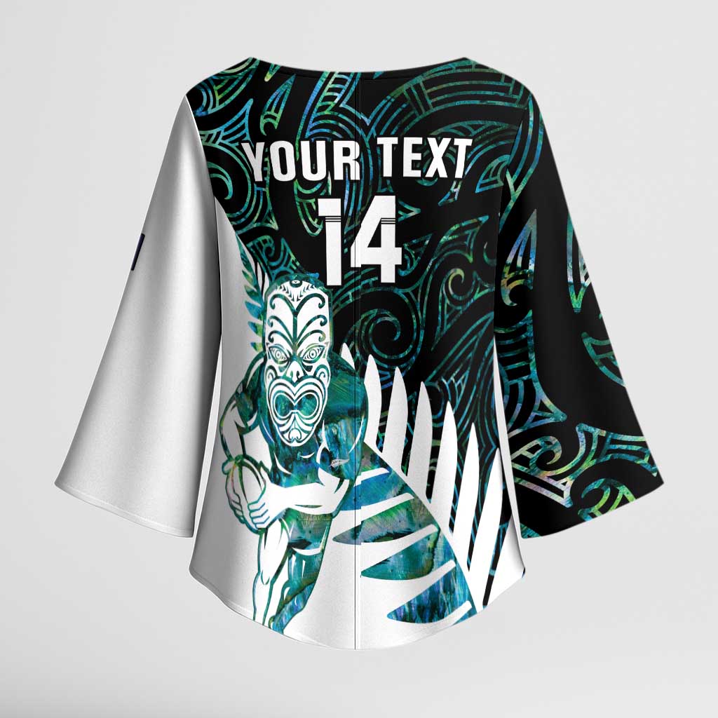 New Zealand Silver Fern Rugby Custom Kimono Sleeve Blouse Go All Black Turquoise Maori Paua Shell LT14 - Polynesian Pride