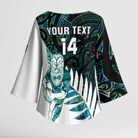 New Zealand Silver Fern Rugby Custom Kimono Sleeve Blouse Go All Black Turquoise Maori Paua Shell LT14 - Polynesian Pride