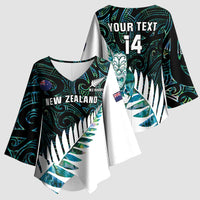 New Zealand Silver Fern Rugby Custom Kimono Sleeve Blouse Go All Black Turquoise Maori Paua Shell LT14 - Polynesian Pride
