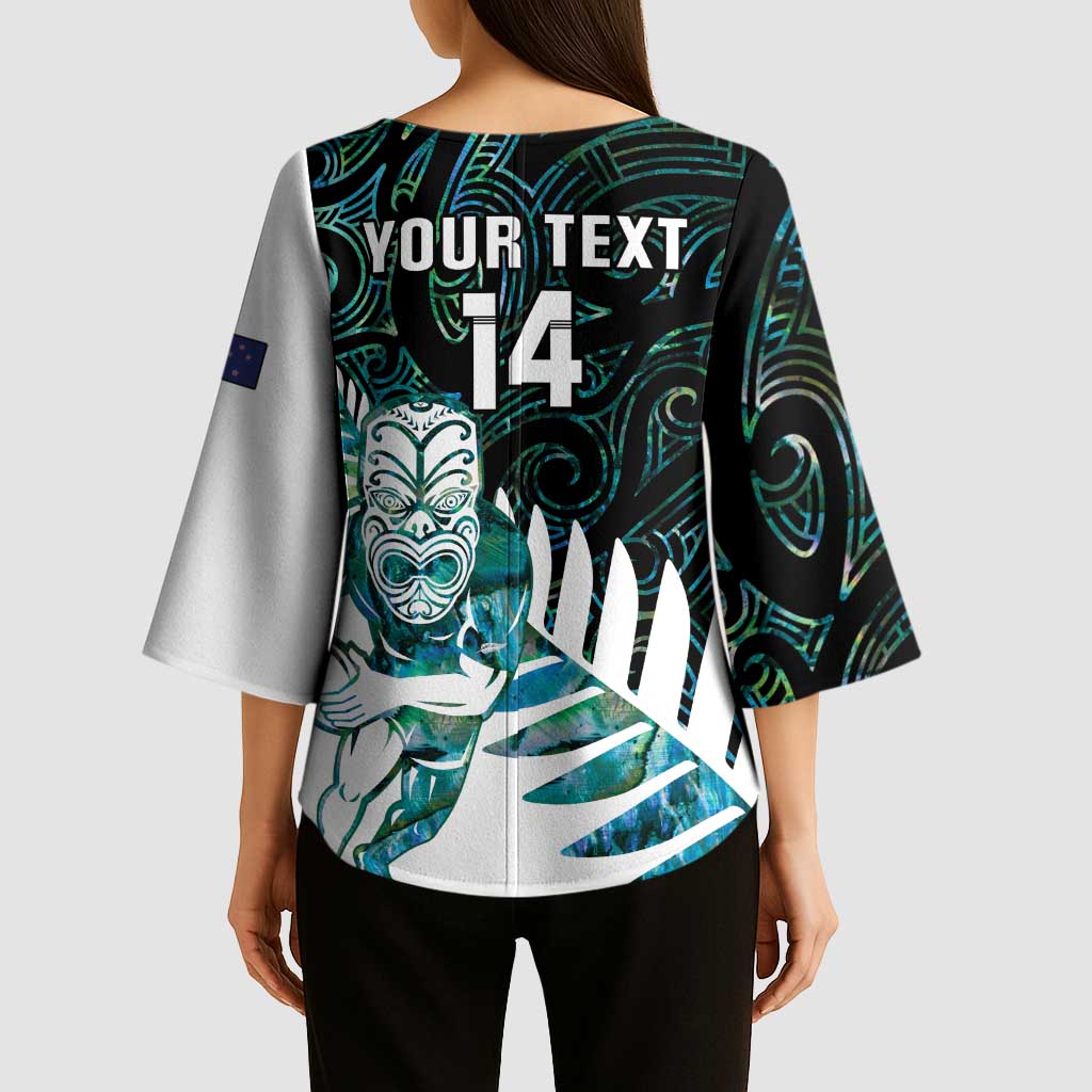 New Zealand Silver Fern Rugby Custom Kimono Sleeve Blouse Go All Black Turquoise Maori Paua Shell LT14 - Polynesian Pride