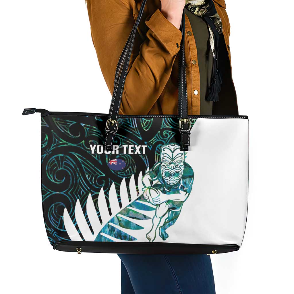 New Zealand Silver Fern Rugby Custom Leather Tote Bag Go All Black Turquoise Maori Paua Shell LT14 - Polynesian Pride