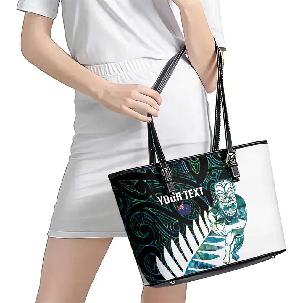 New Zealand Silver Fern Rugby Custom Leather Tote Bag Go All Black Turquoise Maori Paua Shell LT14 - Polynesian Pride