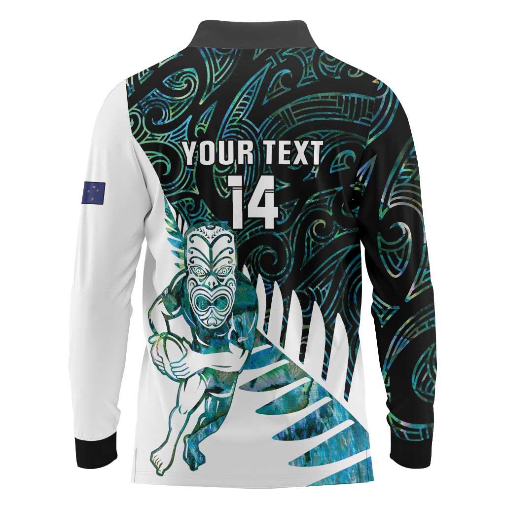 New Zealand Silver Fern Rugby Custom Long Sleeve Polo Shirt Go All Black Turquoise Maori Paua Shell LT14 - Polynesian Pride