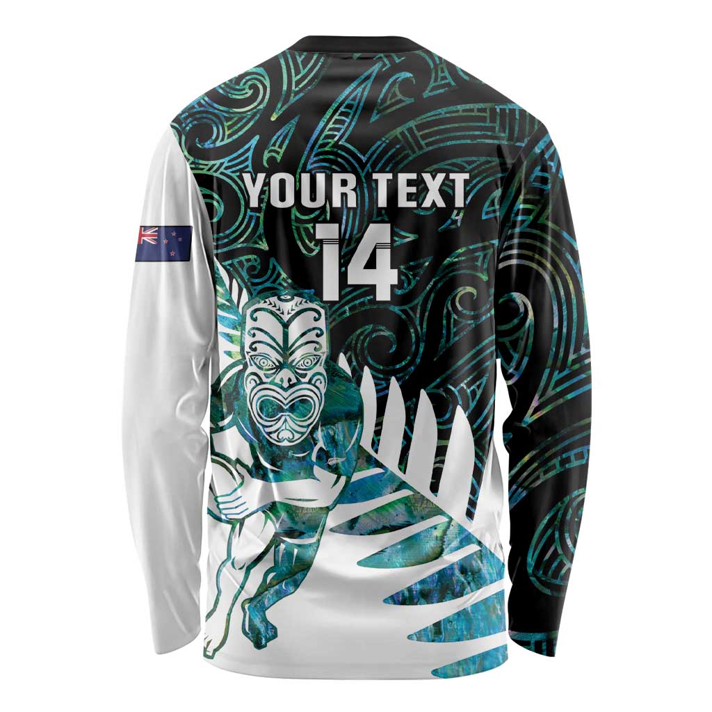 New Zealand Silver Fern Rugby Custom Long Sleeve Shirt Go All Black Turquoise Maori Paua Shell - Polynesian Pride