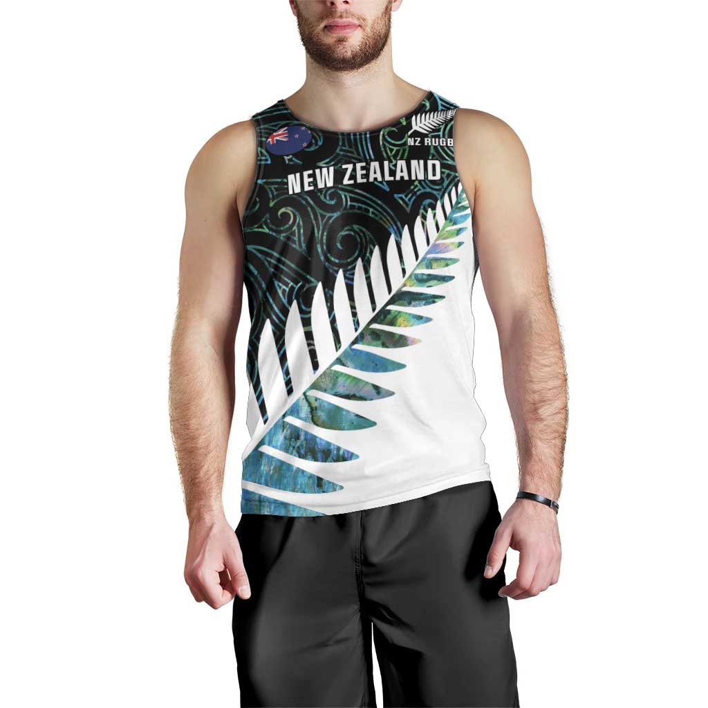 New Zealand Silver Fern Rugby Custom Men Tank Top Go All Black Turquoise Maori Paua Shell LT14 - Polynesian Pride