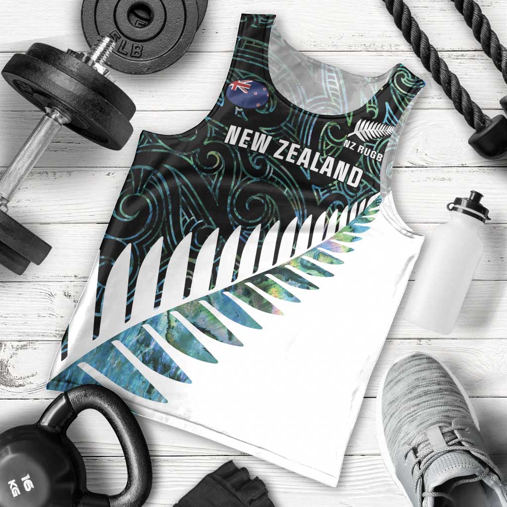New Zealand Silver Fern Rugby Custom Men Tank Top Go All Black Turquoise Maori Paua Shell LT14 - Polynesian Pride