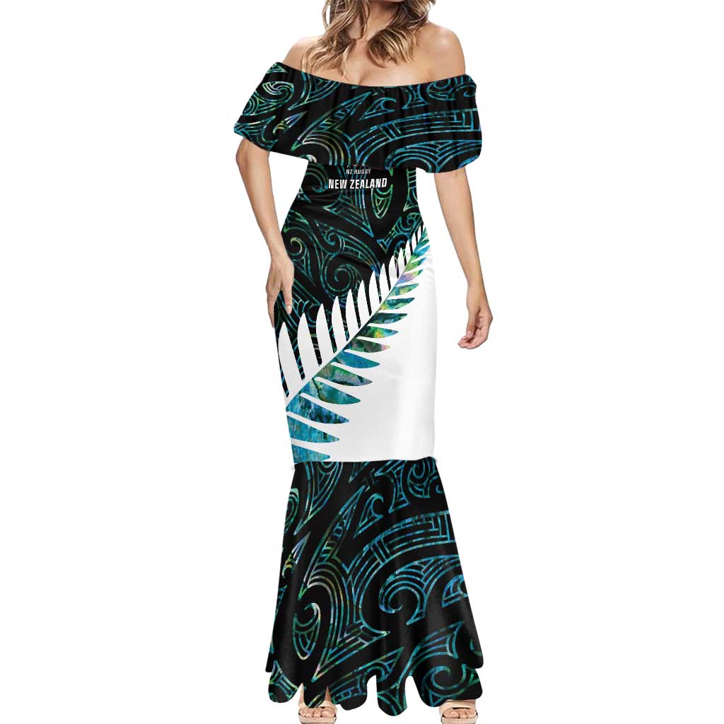 New Zealand Silver Fern Rugby Custom Mermaid Dress Go All Black Turquoise Maori Paua Shell LT14 - Polynesian Pride