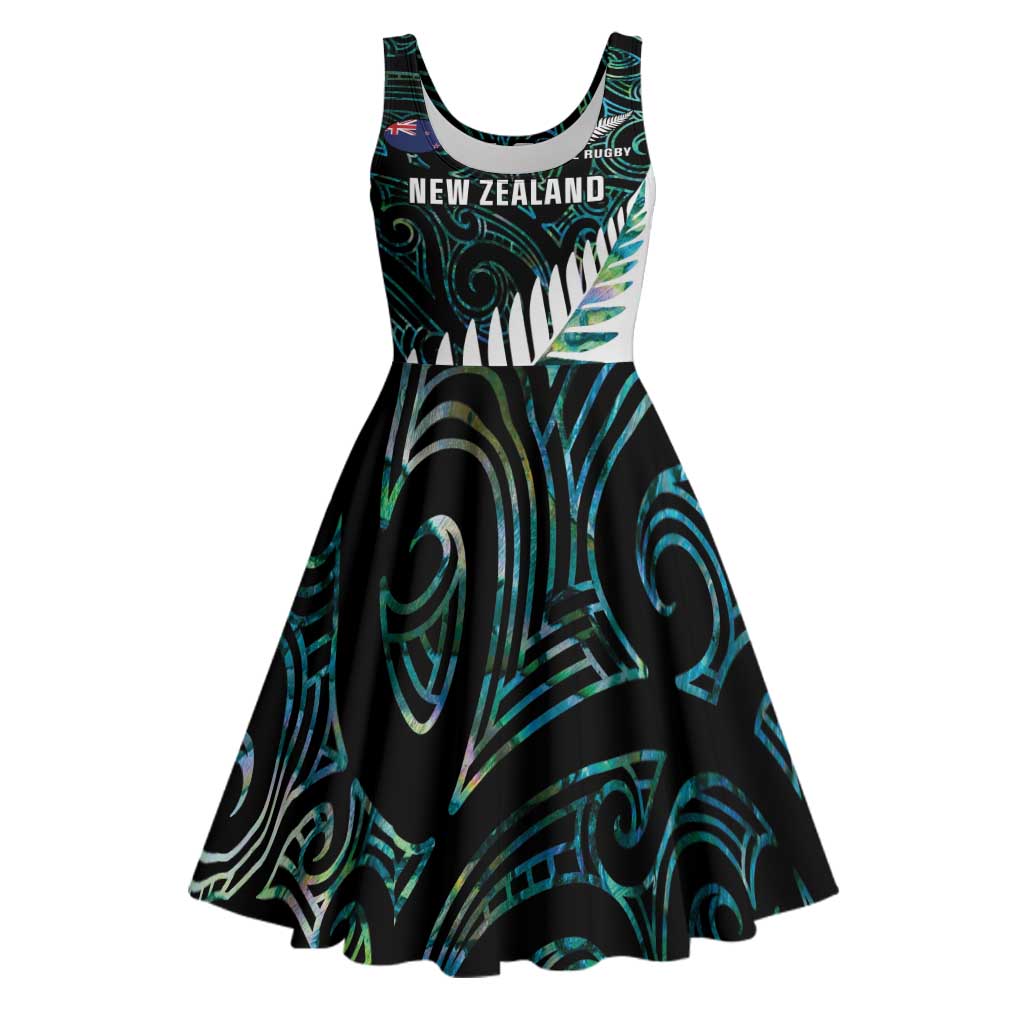 New Zealand Silver Fern Rugby Custom Midi Dress Go All Black Turquoise Maori Paua Shell LT14 Turquoise - Polynesian Pride