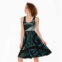 New Zealand Silver Fern Rugby Custom Midi Dress Go All Black Turquoise Maori Paua Shell LT14 - Polynesian Pride