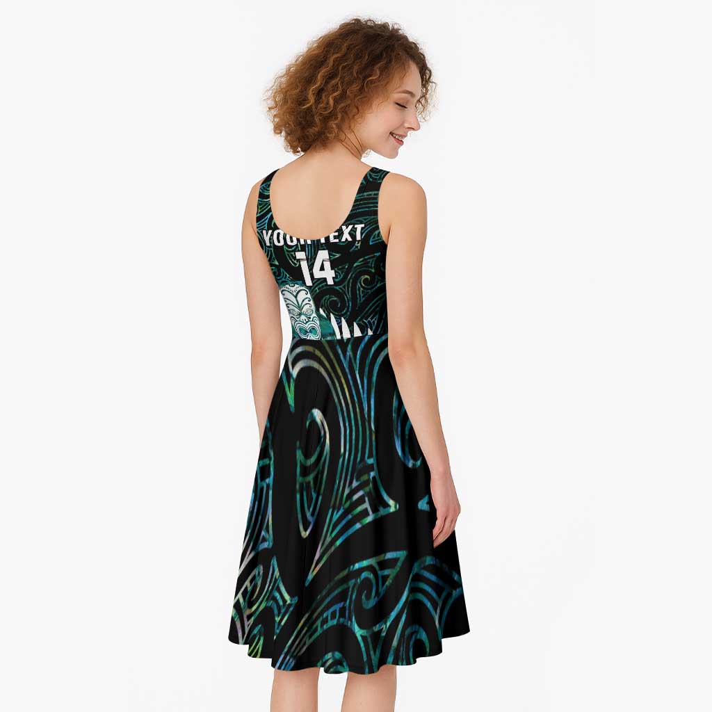 New Zealand Silver Fern Rugby Custom Midi Dress Go All Black Turquoise Maori Paua Shell LT14 - Polynesian Pride