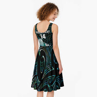 New Zealand Silver Fern Rugby Custom Midi Dress Go All Black Turquoise Maori Paua Shell LT14 - Polynesian Pride