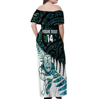 New Zealand Silver Fern Rugby Custom Off Shoulder Maxi Dress Go All Black Turquoise Maori Paua Shell LT14 - Polynesian Pride