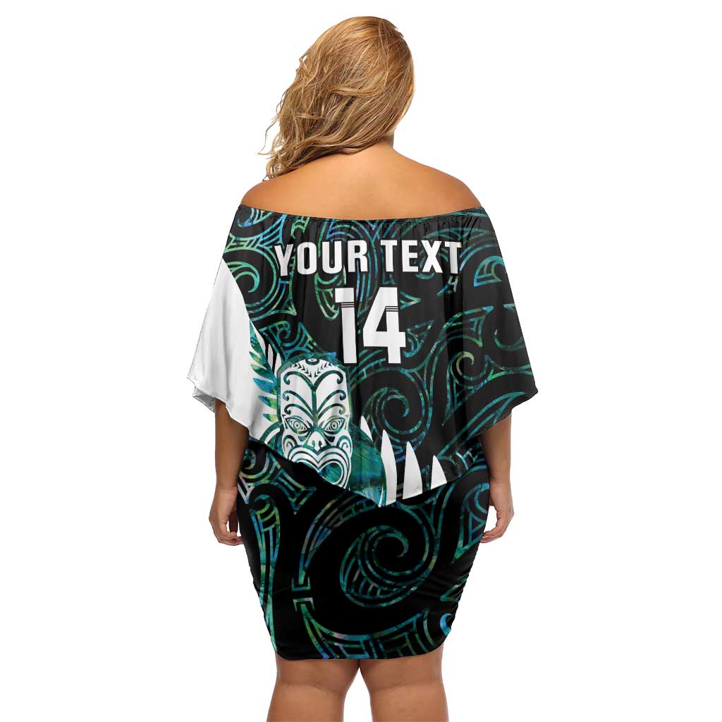 New Zealand Silver Fern Rugby Custom Off Shoulder Short Dress Go All Black Turquoise Maori Paua Shell LT14 - Polynesian Pride