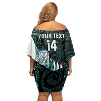 New Zealand Silver Fern Rugby Custom Off Shoulder Short Dress Go All Black Turquoise Maori Paua Shell LT14 - Polynesian Pride