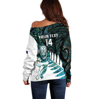 New Zealand Silver Fern Rugby Custom Off Shoulder Sweater Go All Black Turquoise Maori Paua Shell LT14 - Polynesian Pride
