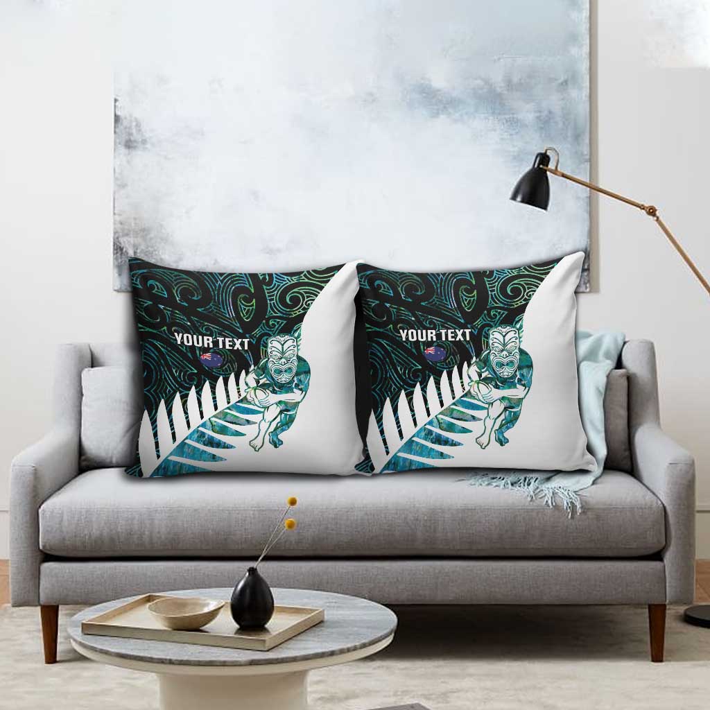 New Zealand Silver Fern Rugby Custom Pillow Cover Go All Black Turquoise Maori Paua Shell - Polynesian Pride