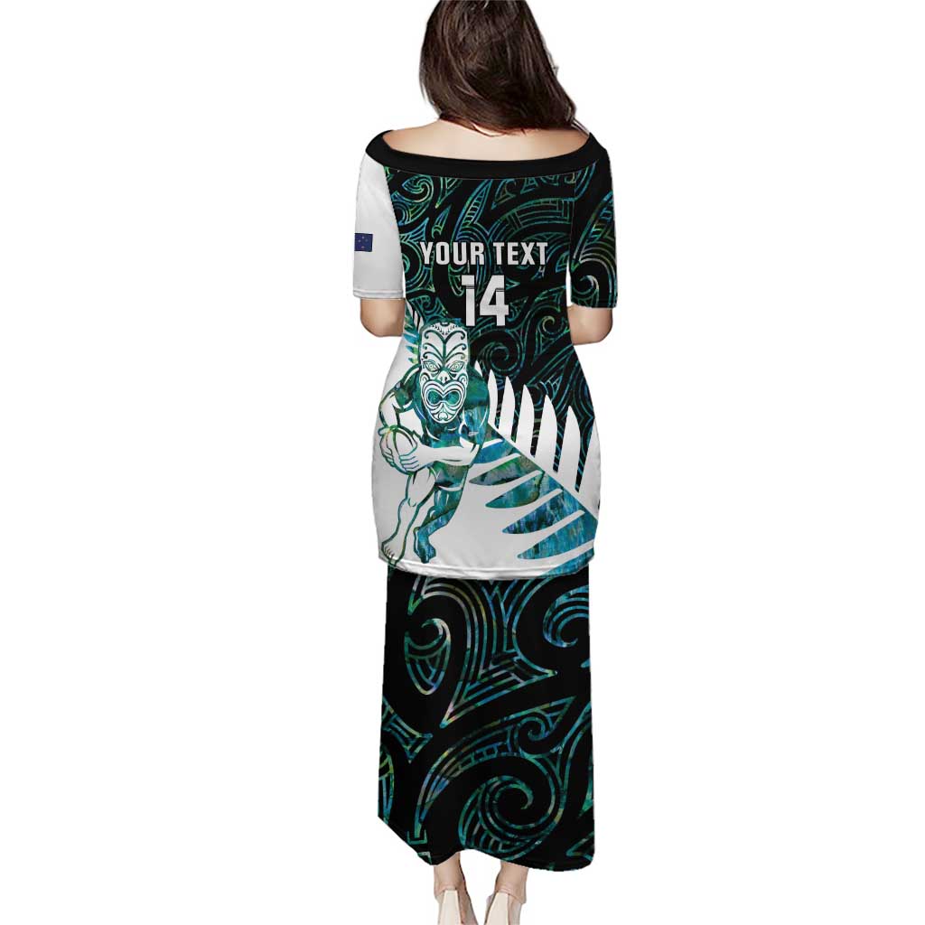 New Zealand Silver Fern Rugby Custom Puletasi Go All Black Turquoise Maori Paua Shell LT14 - Polynesian Pride
