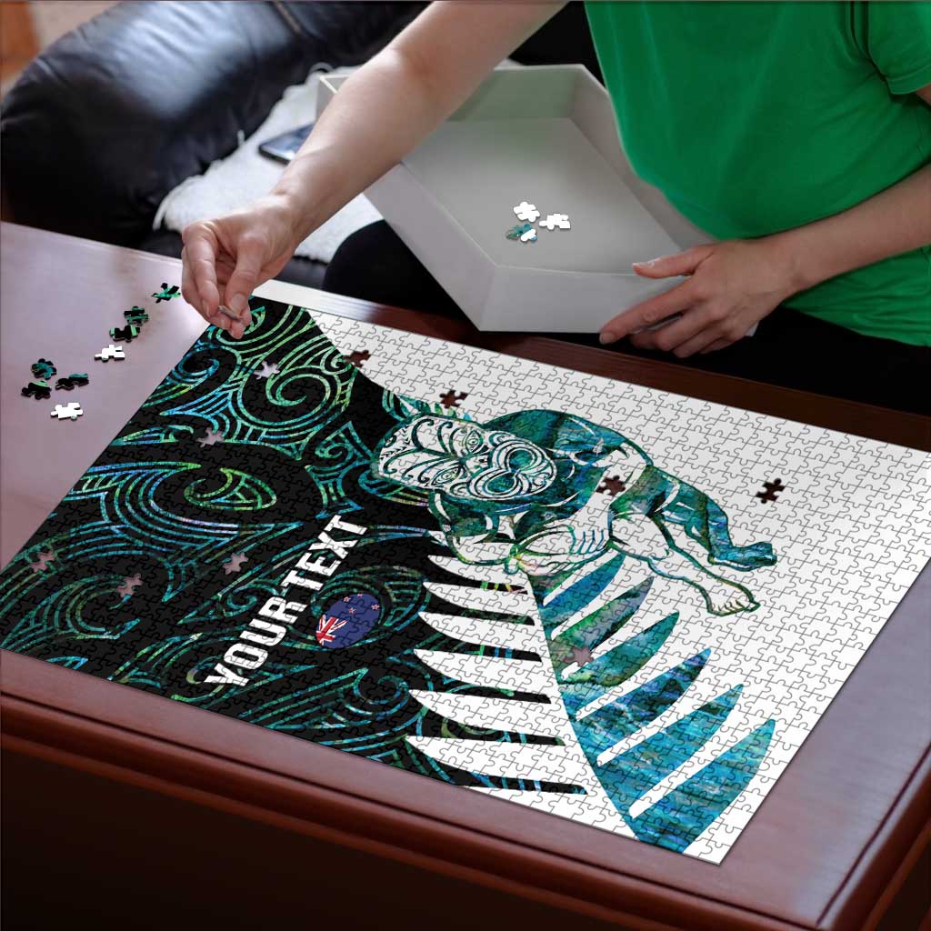 New Zealand Silver Fern Rugby Custom Puzzle Go All Black Turquoise Maori Paua Shell - Polynesian Pride