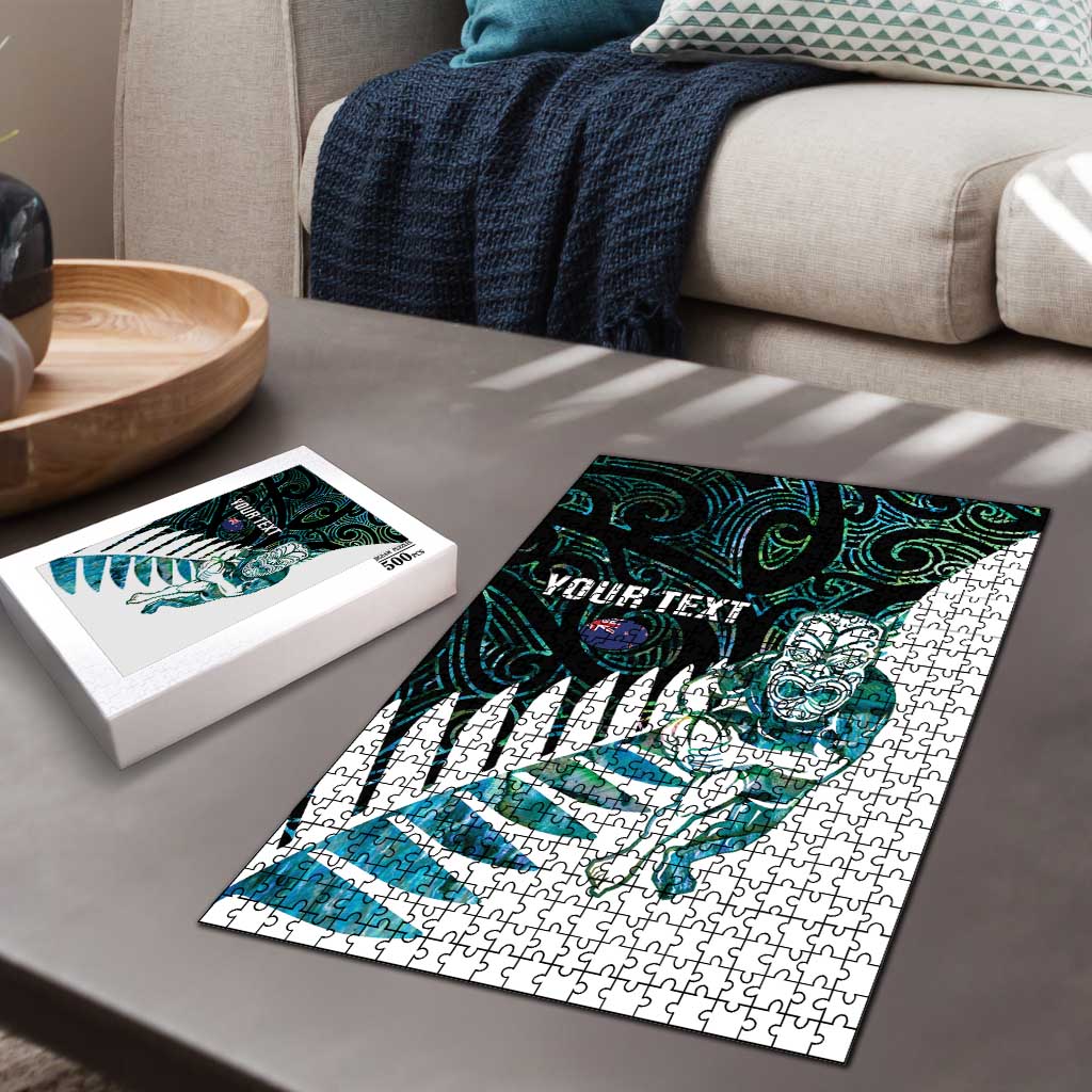 New Zealand Silver Fern Rugby Custom Puzzle Go All Black Turquoise Maori Paua Shell - Polynesian Pride