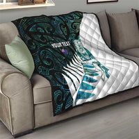 New Zealand Silver Fern Rugby Custom Quilt Go All Black Turquoise Maori Paua Shell - Polynesian Pride