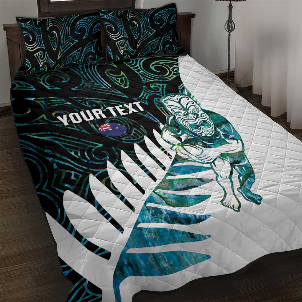 New Zealand Silver Fern Rugby Custom Quilt Bed Set Go All Black Turquoise Maori Paua Shell LT14 Turquoise - Polynesian Pride