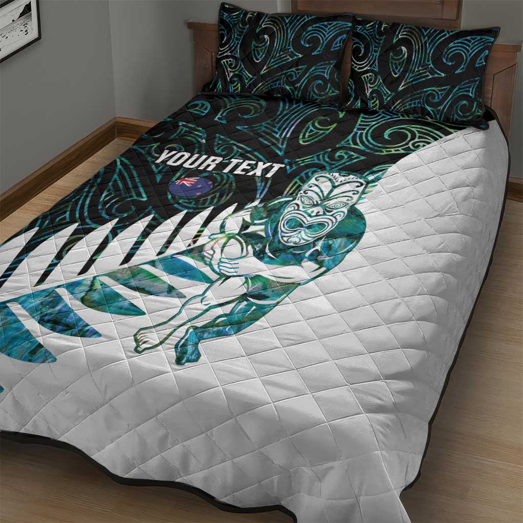 New Zealand Silver Fern Rugby Custom Quilt Bed Set Go All Black Turquoise Maori Paua Shell LT14 - Polynesian Pride