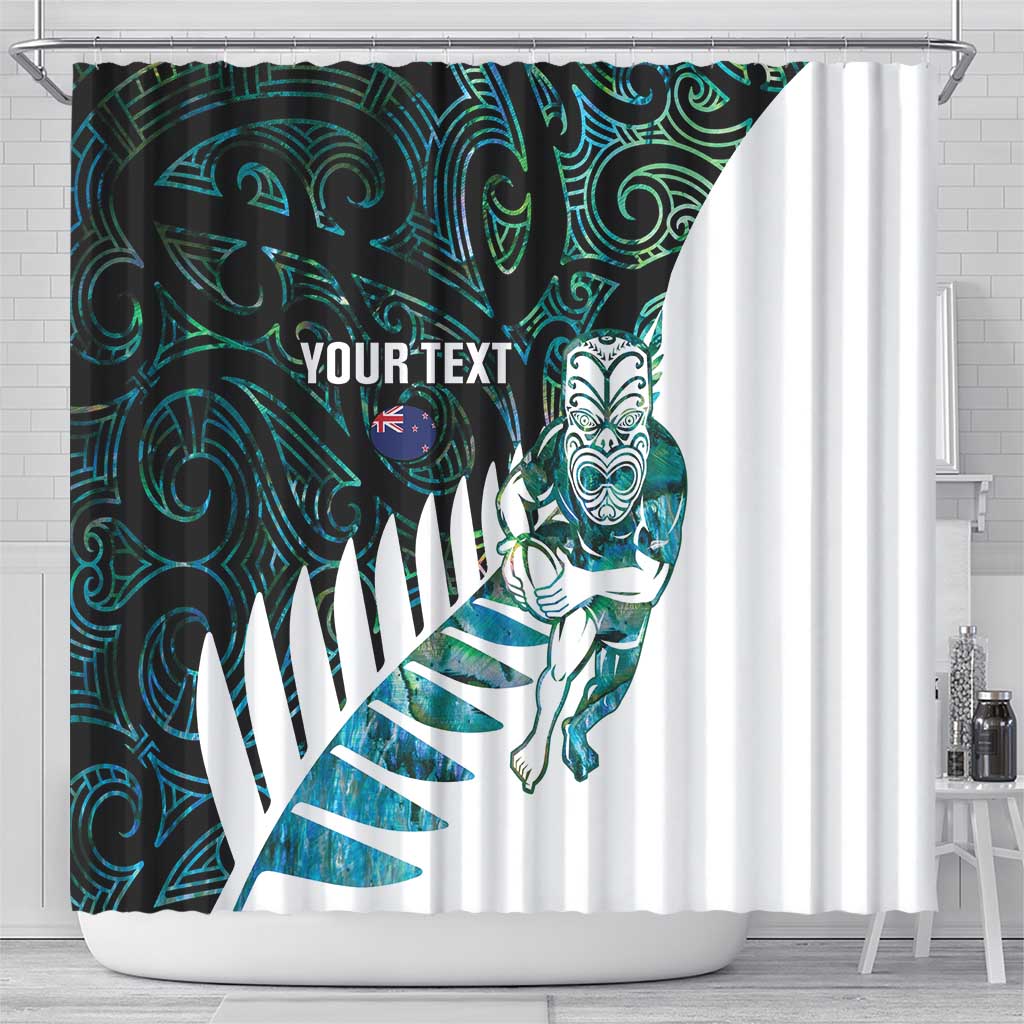New Zealand Silver Fern Rugby Custom Shower Curtain Go All Black Turquoise Maori Paua Shell LT14 - Polynesian Pride