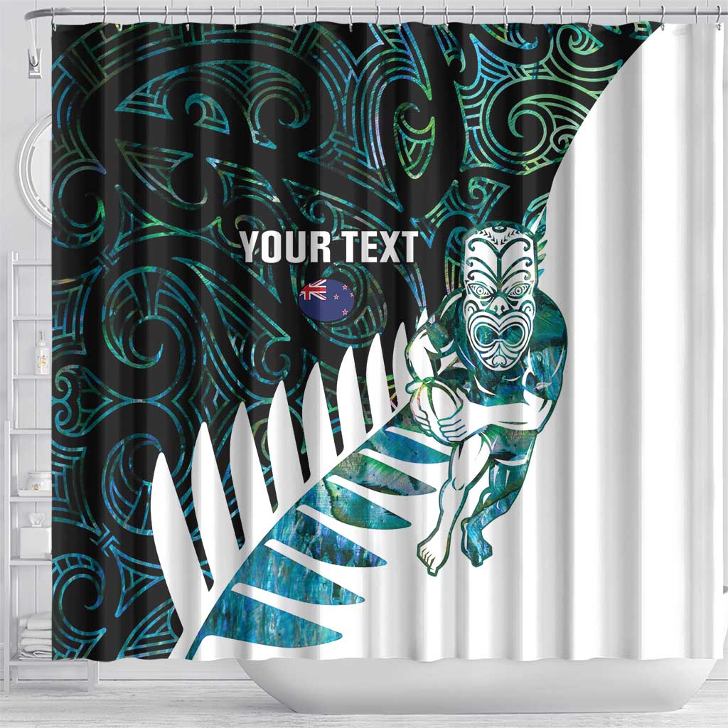 New Zealand Silver Fern Rugby Custom Shower Curtain Go All Black Turquoise Maori Paua Shell LT14 - Polynesian Pride