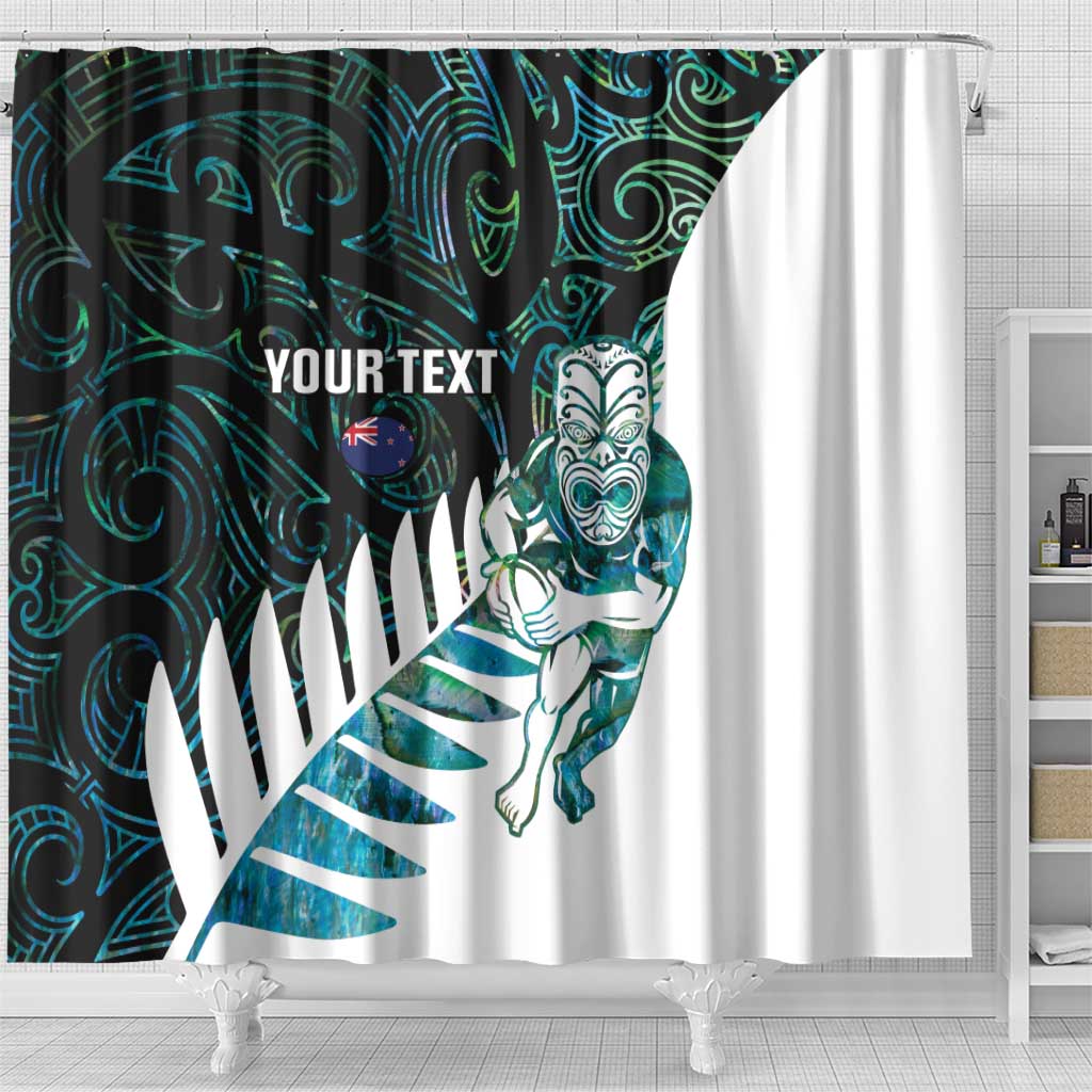 New Zealand Silver Fern Rugby Custom Shower Curtain Go All Black Turquoise Maori Paua Shell LT14 - Polynesian Pride