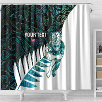 New Zealand Silver Fern Rugby Custom Shower Curtain Go All Black Turquoise Maori Paua Shell LT14 - Polynesian Pride