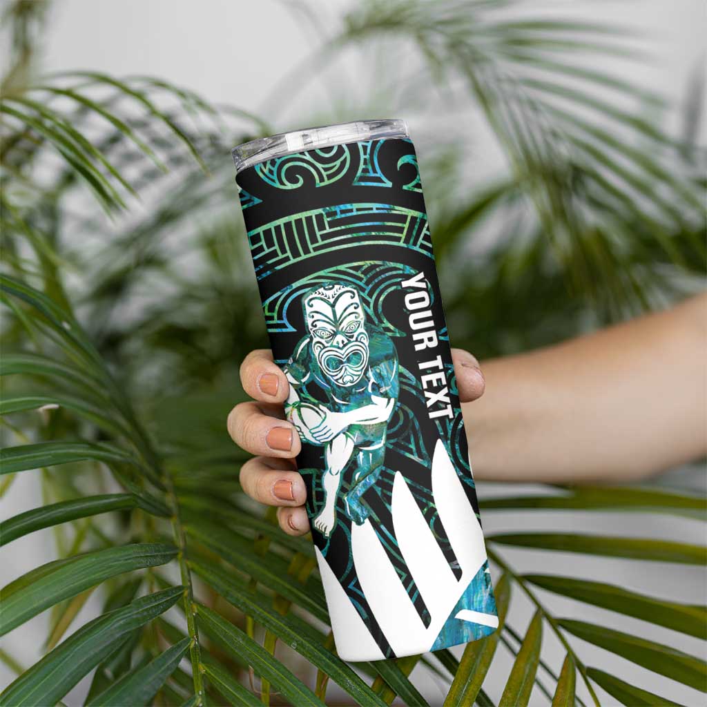 New Zealand Silver Fern Rugby Custom Skinny Tumbler Go All Black Turquoise Maori Paua Shell LT14 - Polynesian Pride