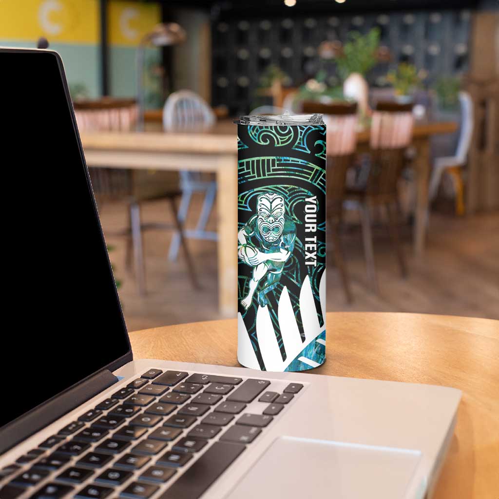 New Zealand Silver Fern Rugby Custom Skinny Tumbler Go All Black Turquoise Maori Paua Shell LT14 - Polynesian Pride
