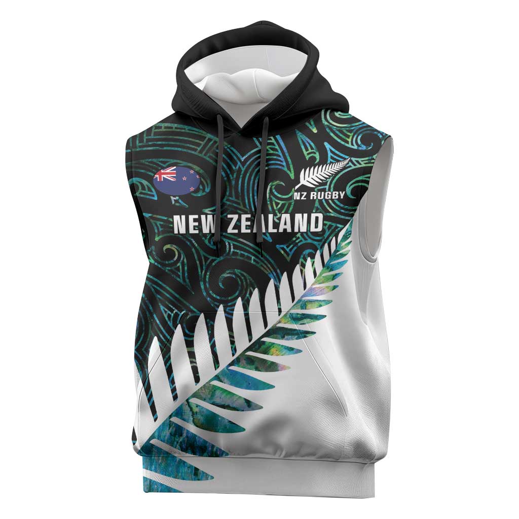 New Zealand Silver Fern Rugby Custom Sleeveless Hoodie Go All Black Turquoise Maori Paua Shell LT14 Turquoise - Polynesian Pride