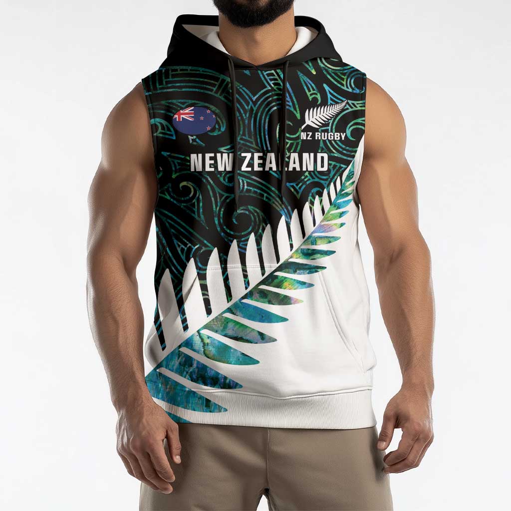 New Zealand Silver Fern Rugby Custom Sleeveless Hoodie Go All Black Turquoise Maori Paua Shell LT14 - Polynesian Pride