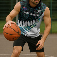 New Zealand Silver Fern Rugby Custom Sleeveless Hoodie Go All Black Turquoise Maori Paua Shell LT14 - Polynesian Pride