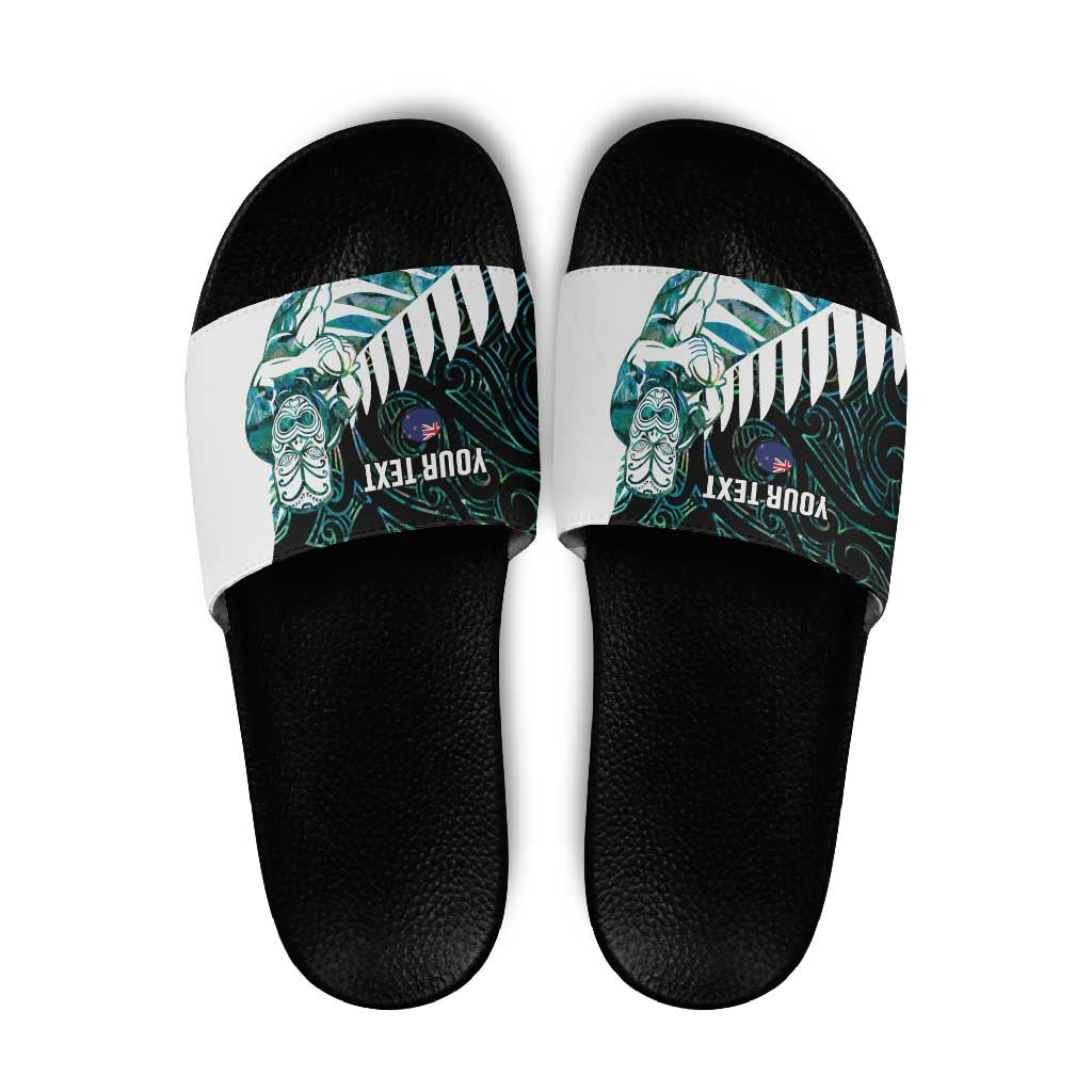 New Zealand Silver Fern Rugby Custom Slide Sandals Go All Black Turquoise Maori Paua Shell LT14 Turquoise - Polynesian Pride