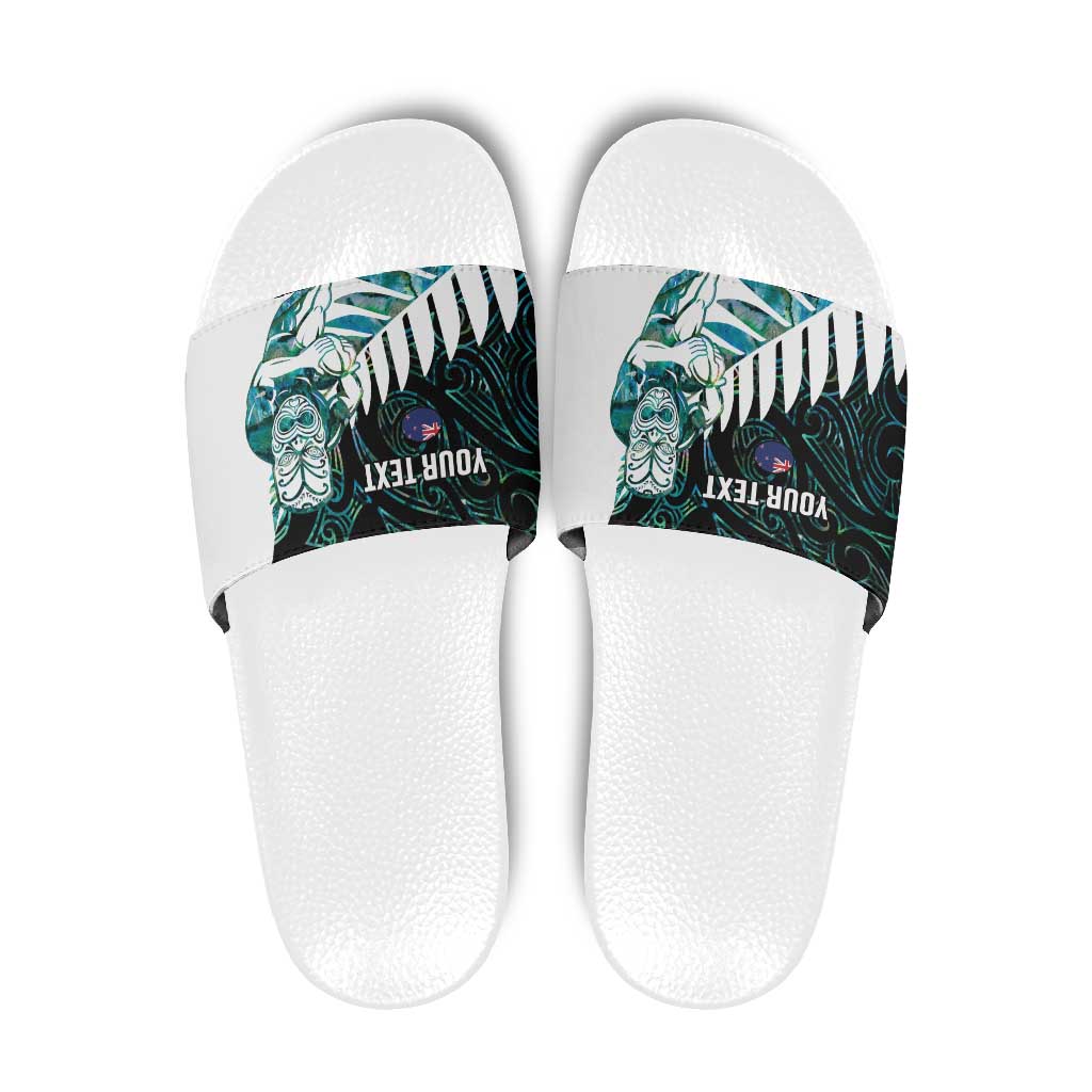 New Zealand Silver Fern Rugby Custom Slide Sandals Go All Black Turquoise Maori Paua Shell LT14 Turquoise - Polynesian Pride
