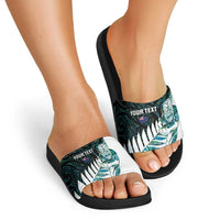 New Zealand Silver Fern Rugby Custom Slide Sandals Go All Black Turquoise Maori Paua Shell LT14 - Polynesian Pride
