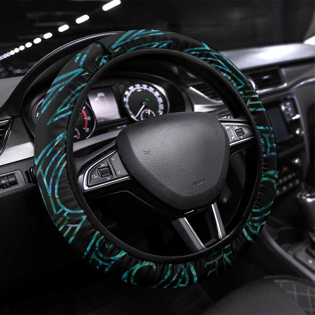 New Zealand Silver Fern Rugby Steering Wheel Cover Go All Black Turquoise Maori Paua Shell LT14 Universal Fit Turquoise - Polynesian Pride